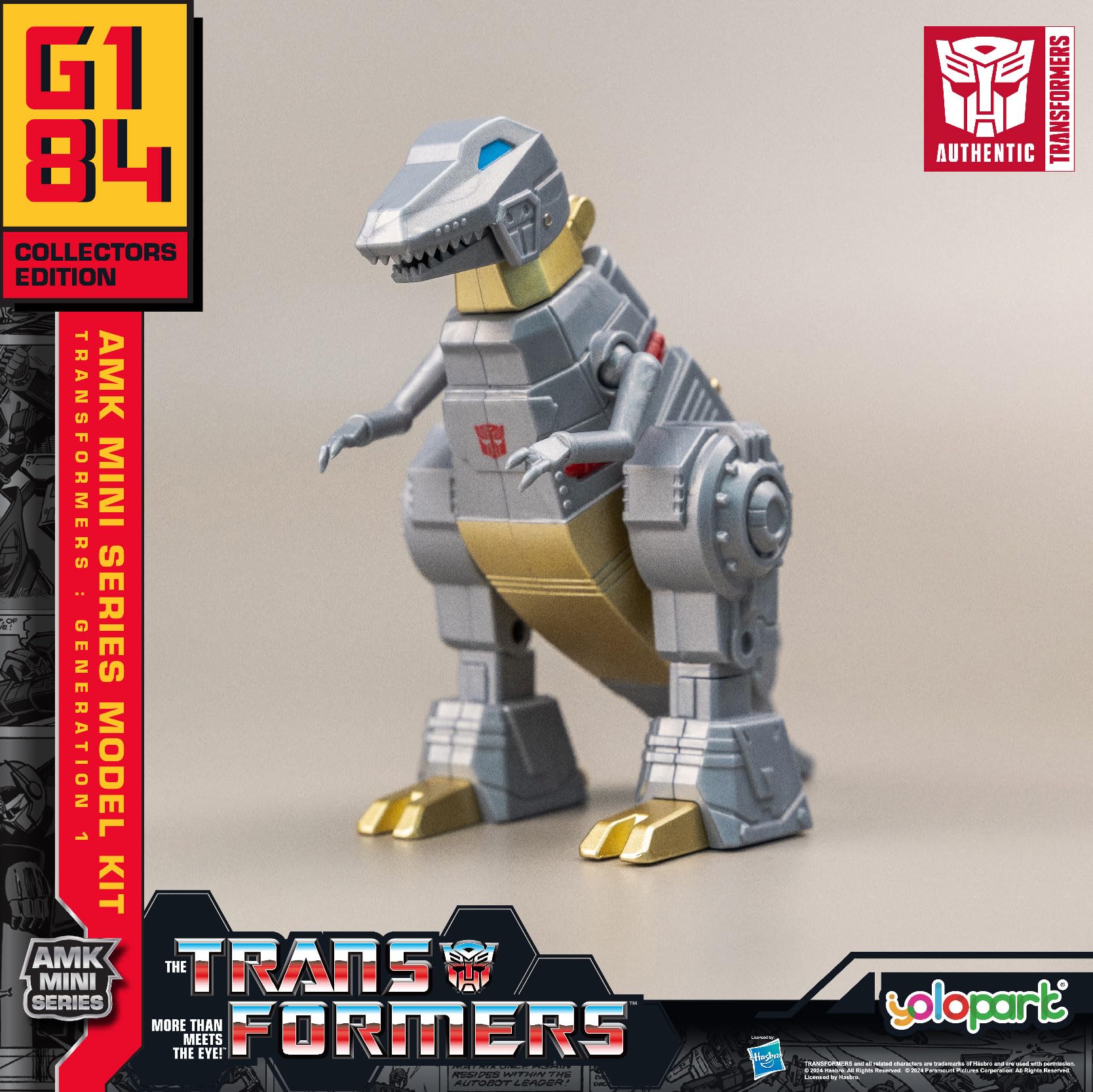Grimlock Transformer Toy, 3.94 Inch Transformers G1 Autobot Action Figure, Articulated No Converting Model Kit, For Boys & Girls 8+ Years