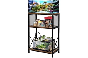 RANXFLOAT 10 Gallon Fish Tank Stand, Aquarium Stand with 3-Tier Storage Shelves, Rustic Brown Metal Frame Turtle Tank,Adjustable Height Design (10 Gallon)