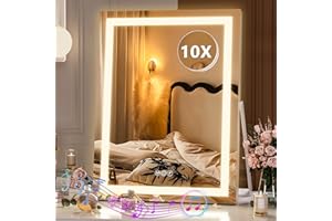 Hasipu Vanity Mirror with Lights and Bluetooth, 11" x 14" LED Makeup Mirror, Lighted Makeup Mirror with Dimmable 3 Modes, 360°Rotation Square White