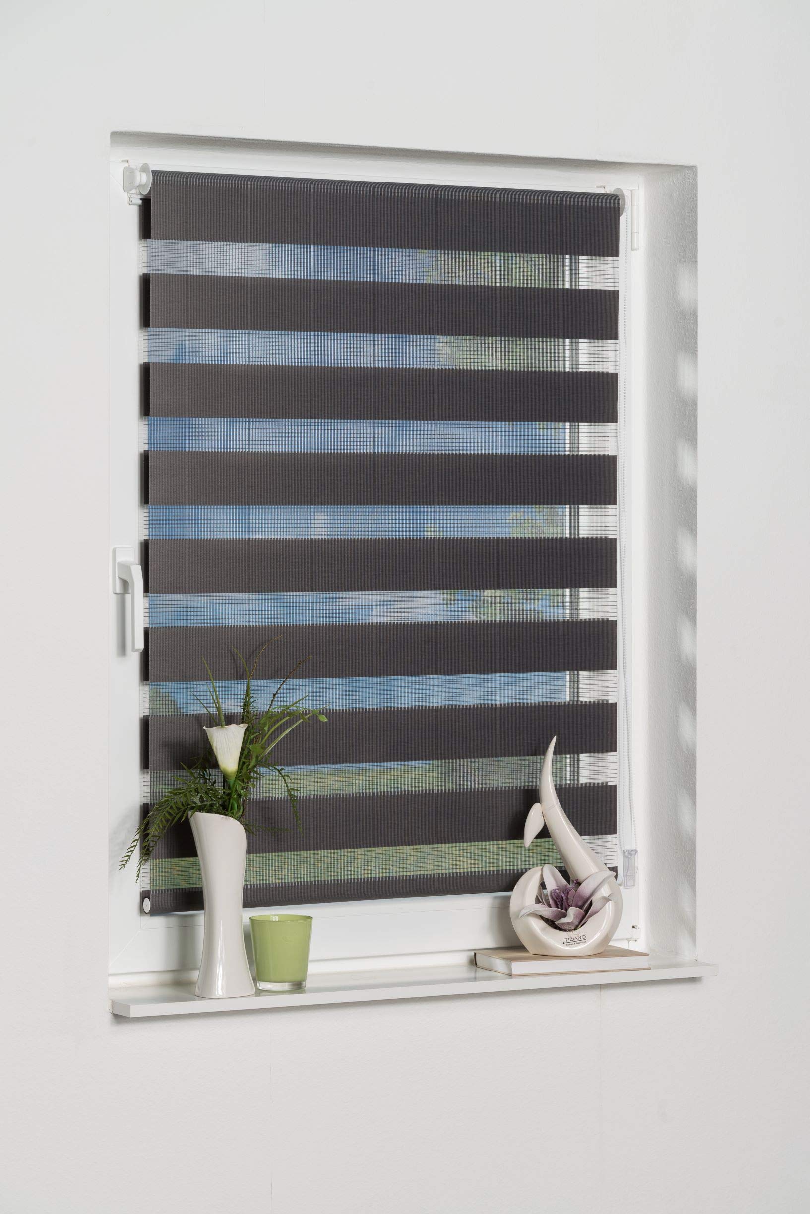 K-home Madrid Double Roller Blind No Drilling Required, Fabric, grey, 45 x 200 cm