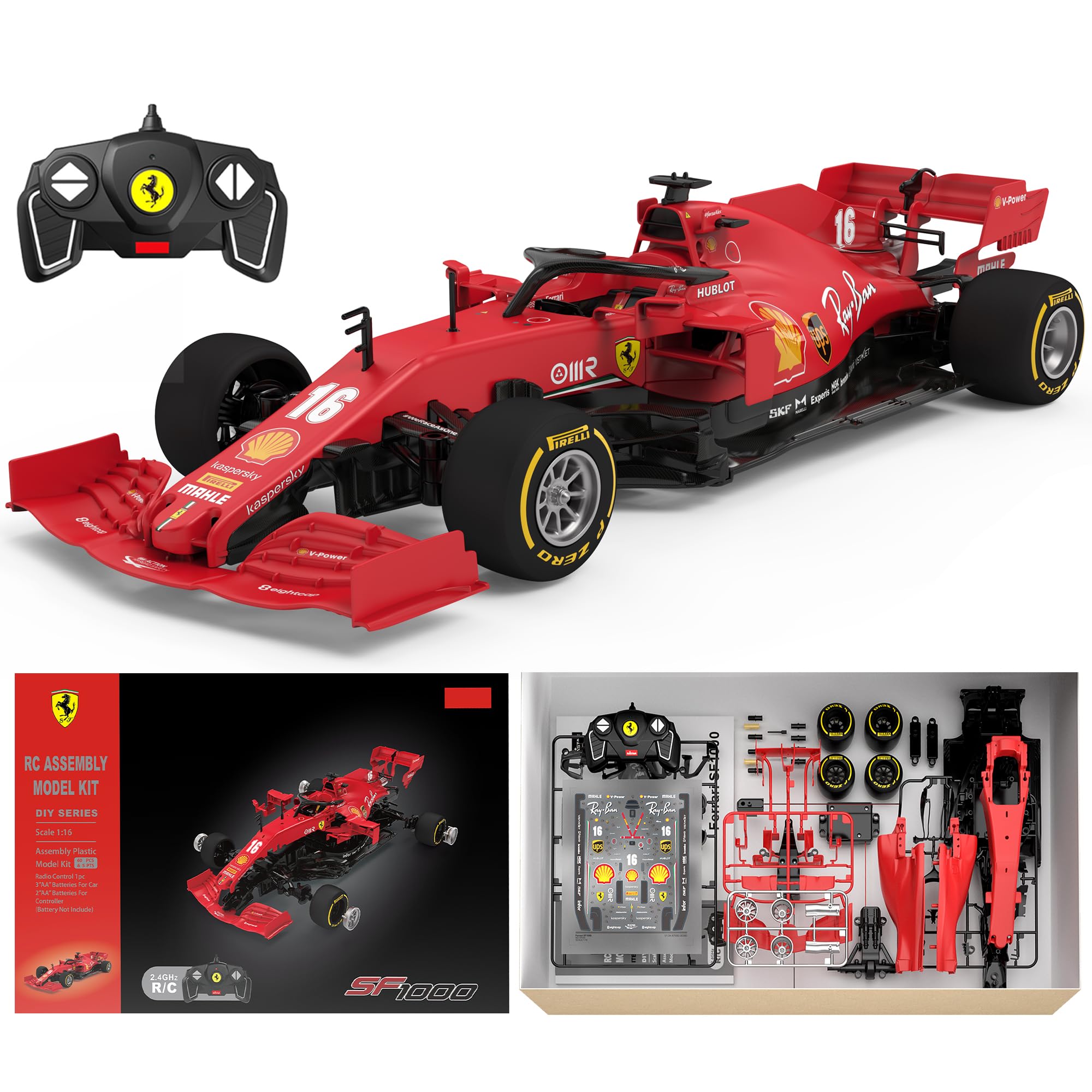 Photo 1 of Voltz Toys Licensed Ferrari F1 SF1000 RC Car Building Kit, 1/16 Scale Supercar Assembly Set with Remote Controller, Licensed Model, 65 Pieces, STEM Kits for Kids and Adults, Ages 8+ (Ferrari SF1000)