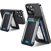 2-in-1 Magsafe Wallet, Adjustable Stand, Open ID Window, Magnetic Wallet for iPhone 17/16/15/14 Pro Max/14 Pro/14 Plus/13/12 Series, 9 Cards Holder, Vegan Leather, Black