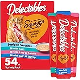 Delectables Squeeze Up Seafood Variety Pack, Creamy Squeezable Puree, Lickable Wet Cat Treats, Grain Free, No Added Fillers, No by-Products, No Added Preservatives, 0.5 Ounces Tube, 54 Tubes Total