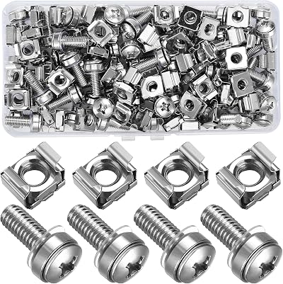 qxayxa 110 Pcs 55 Set Rack Cage Nuts Screws Kit M6x20mm Server Rack Hardware