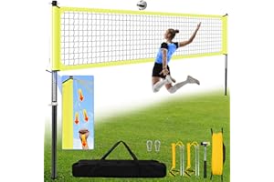 WISEEK Aluminum Volleyball Net for Backyard, Portable Volleyball Net with Anti-Sag Design, Outdoor Volleyball Net Set with Lengthened Stakes and Boundary Line for Beach and Grass