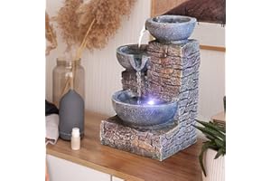 Ferrisland Indoor Tabletop Water Fountain - Waterfall Fountains Relaxation Water Feature Desktop Fountain with LED Light for Home and Office Indoor