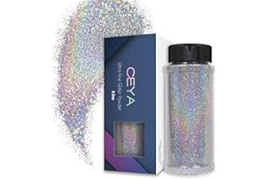 Ceya 3.5oz/ 100g Holographic Ultra Fine Glitter Powder Diamond Laser Silver Glitter 1/128” 0.008” 0.2mm for Slime Epoxy Resin Craft Tumbler Jewelry Nail Art Festival Makeup Painting Wedding Cards