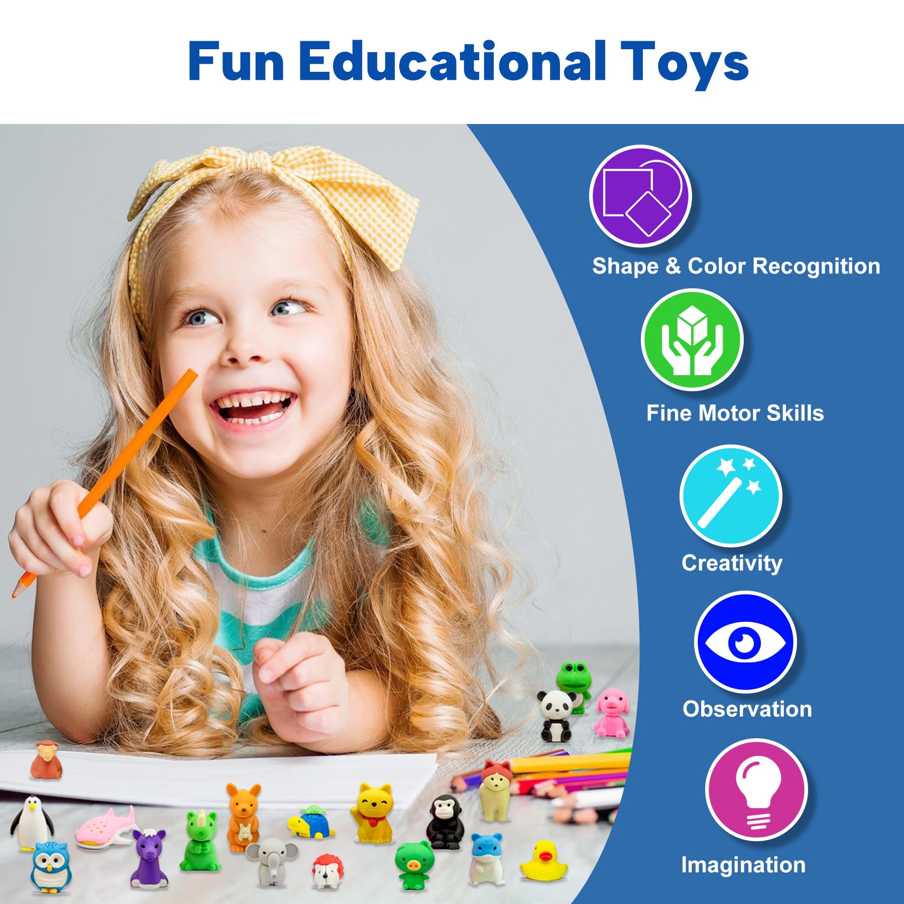 GOMIMEOR Animal Erasers for Kids, 35 Pcs Animal Pencil Erasers Bulk Puzzle Eraser Mini Erasers for Classroom School
