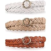 SATINIOR 3 Pcs Women's Braided Leather Belt Skinny Woven Braided O Ring Buckle Leather Belt for Dress Jean Skirt Pant