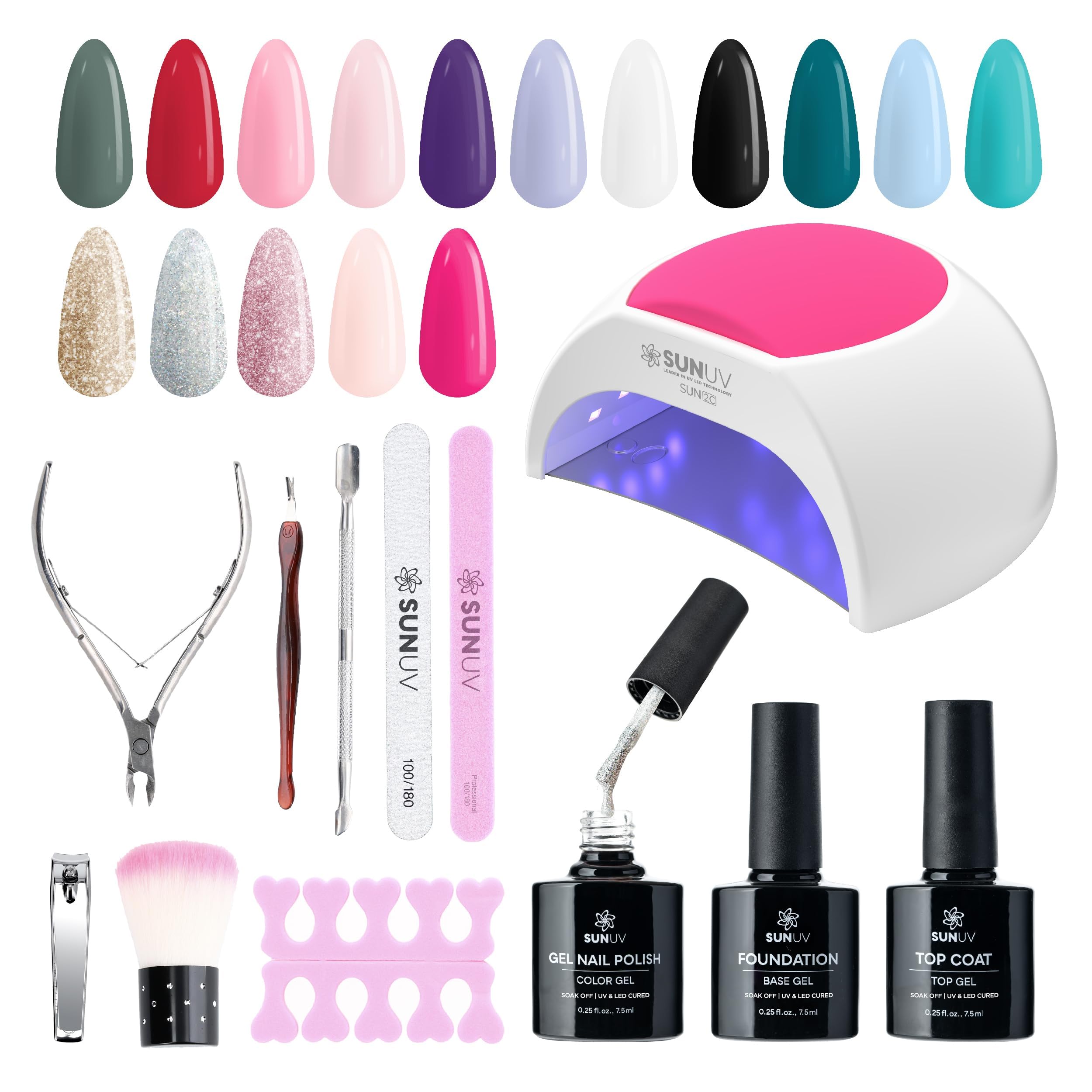 SUNUV Gel Nail Polish Kit with UV Light for Nails SUN2C 16 Colors Gel Polish Sets, Base and Top Coat with 8 PCS Manicure Tools Gift for Women Image