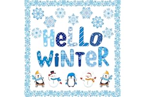 Kepeel Hello Winter Snowflake Cutouts Bulletin Board Set Christmas Snowflake Paper Cutouts Stickers for Happy Winter Christmas Wonderland Frozen Party Decoration Supplies Home Office Classroom School