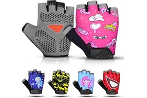 SAGA SPORTS Half Finger Kids Cycling Gloves| Non-Slip, Padded, Antislip, Fingerless Kids Bike Gloves for Boys and Girls | Ideal for BMX, MTB, Gymnastics