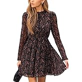 CUPSHE Women's Fall Dresses Floral Chiffon Mock Neck Long Sleeves A Line Flowy Mini Dress