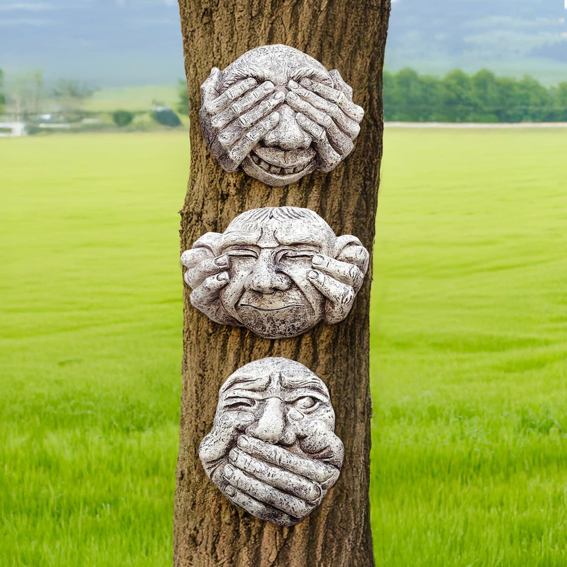 Garden Mile 3pc Stone Effect Gargoyle Garden Wall Art Outdoor Ornaments - Hear No Evil, See No Evil, Speak No Evil Trio Decorative Wall Hanging Art Stone Ornaments Outdoor Wall Decorations