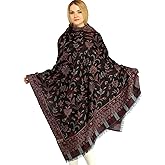 Exotic India Women Reversible Jamawar Wool Shawl with Woven Flowers | Ethnic Beautiful Floral Weave Stole, Dupatta