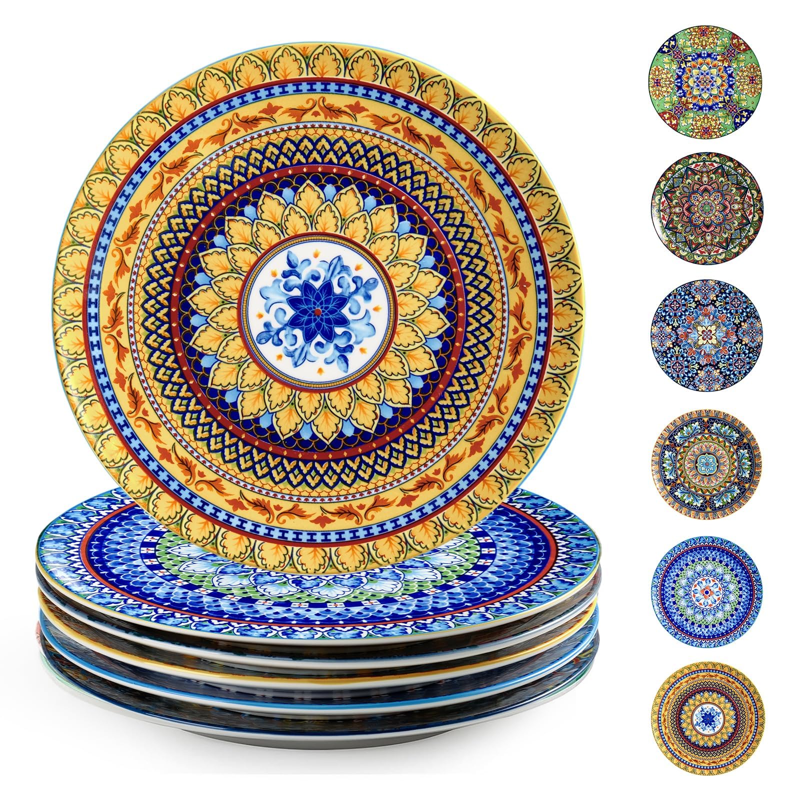 Photo 1 of * some are either missing or broken *
getstar Dinner Plates Set of 6, 10.5 Inch Ceramic Plates, Microwave, Oven and Dishwasher Safe, Colorful Bohemian Style Dishes for Kitchen