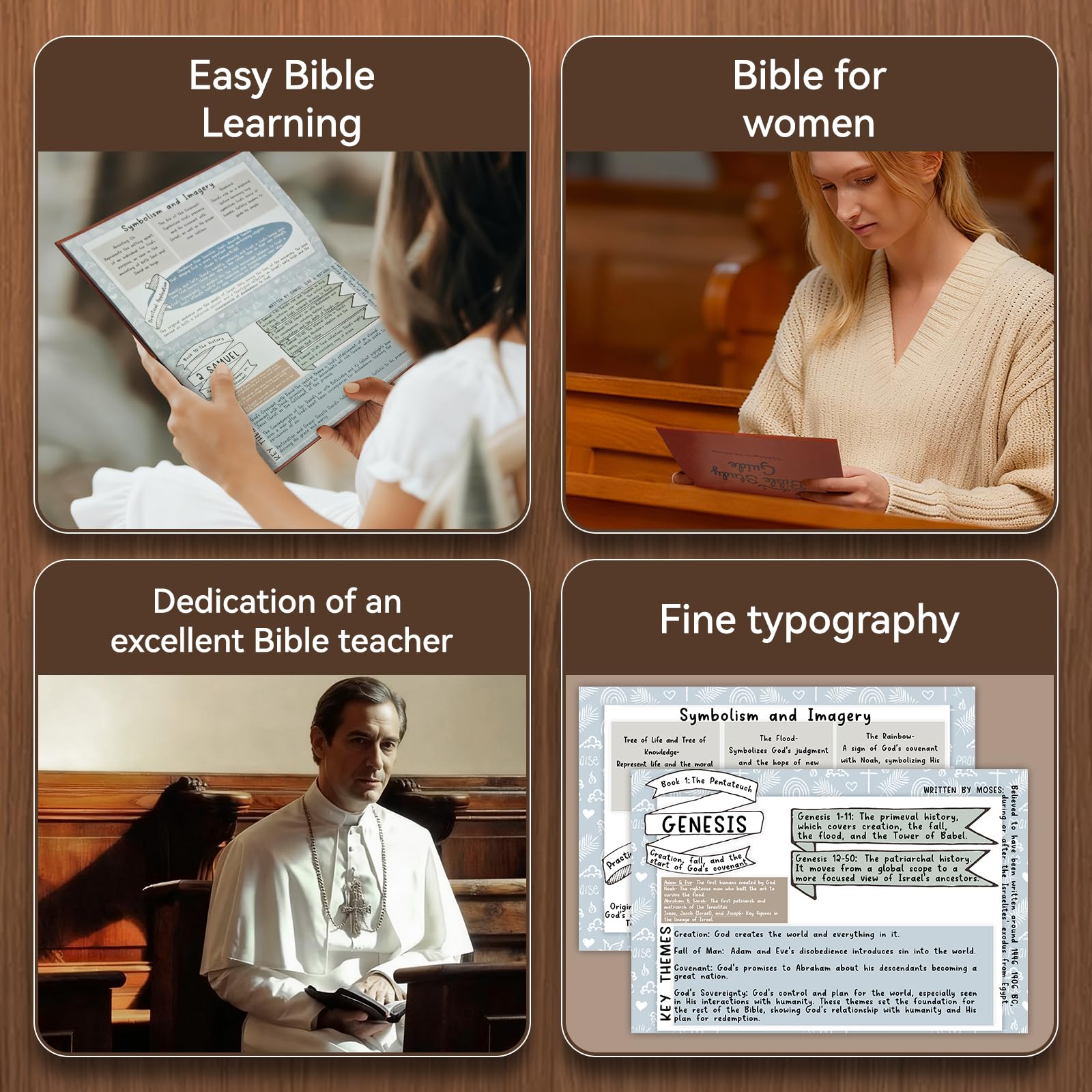 66 Page Bible Study Guide, Christian Notebook for Scripture Study with Guided Prompts, Bible Study Supplies & Bible Study Journal, Daily Devotionals, Enhanced Large Print(Supporting Elderly Readers) (Brown)