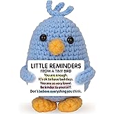 Skyists Encouragement Gifts for Women, Funny Handmade Crochet Blue Bird, Inspirational Little Reminders Decor for Office Home Positive Faith Gifts for Women Men Self-Care Easter Thinking of You Gift