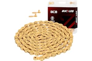BUCKLOS Bike Chain, 1/2 x 3/32 Inch, 116 Links, Gold, 8-Speed, Compatible with SHIMANO/SRAM/CAMPAGNOLO