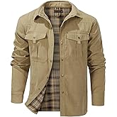 Flygo Mens Flannel Lined Shirt Jacket Lightweight Snap Button Western Jacket Rugged Outdoor Cowboy Shirts Jackets