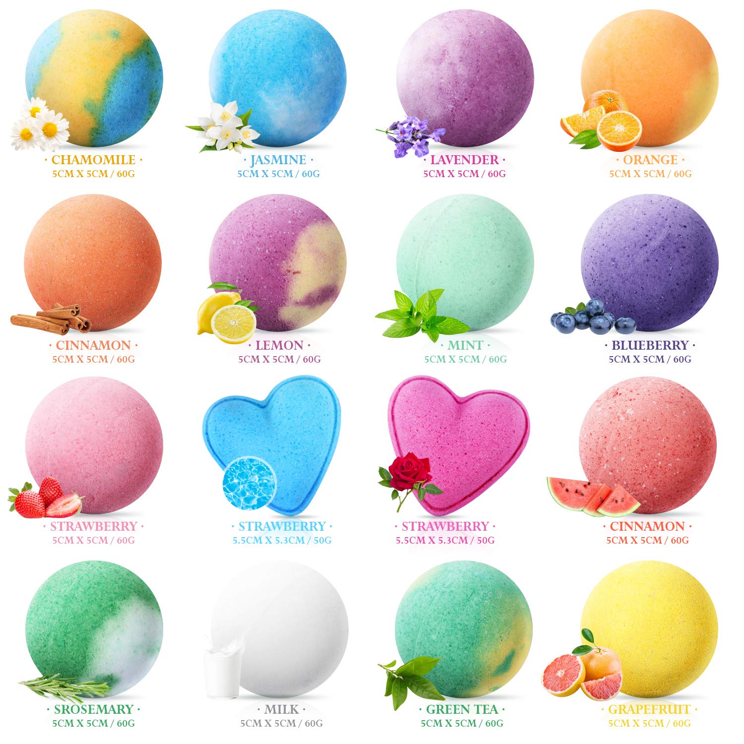 Peradix Bath Bombs 16Pcs Set - Bomb Cosmetics Little Box of Love Handmade Bath Melts Ballotin Gift Pack - Non-Irritating/Natural