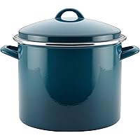 Rachael Ray Enamel on Steel Stock Pot/Stockpot with Lid, 12 Quart, Marine Blue