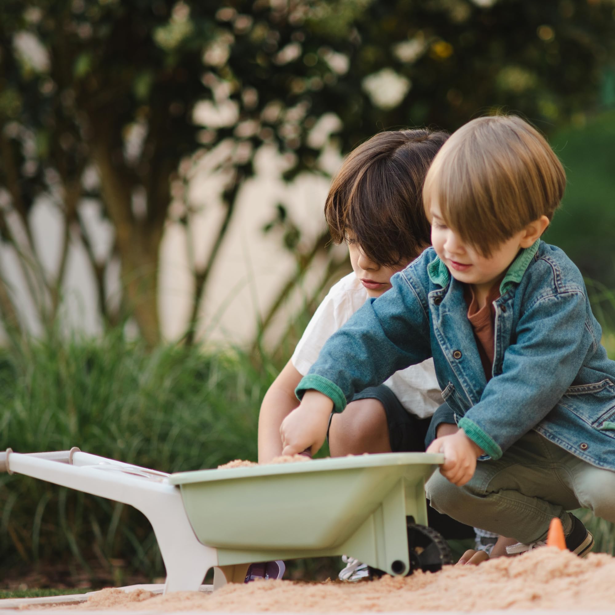 Dantoy: Green Garden - Wheelbarrow Playset - 4 Pieces, Pretend Gardening, Realistic Garden Tool Toys, Recycled Plastic, Kids & Toddlers Ages 2+