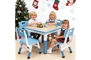 Garvee Modern Kids Table and 4 Chair Set,23" Height Adjustable Toddler Table and 4 Chairs with Non-Slip Desk Legs&Organizer G