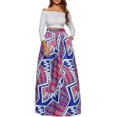 Afibi Women African Printed Maxi Skirt Flared Skirt A Line Long Skirts with Pockets S-5XL