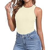 Qaffier Tank Top for Women High Neck Sleeveless Slim Fitted Summer Workout Tops Cotton Ribbed Racerback Shirts