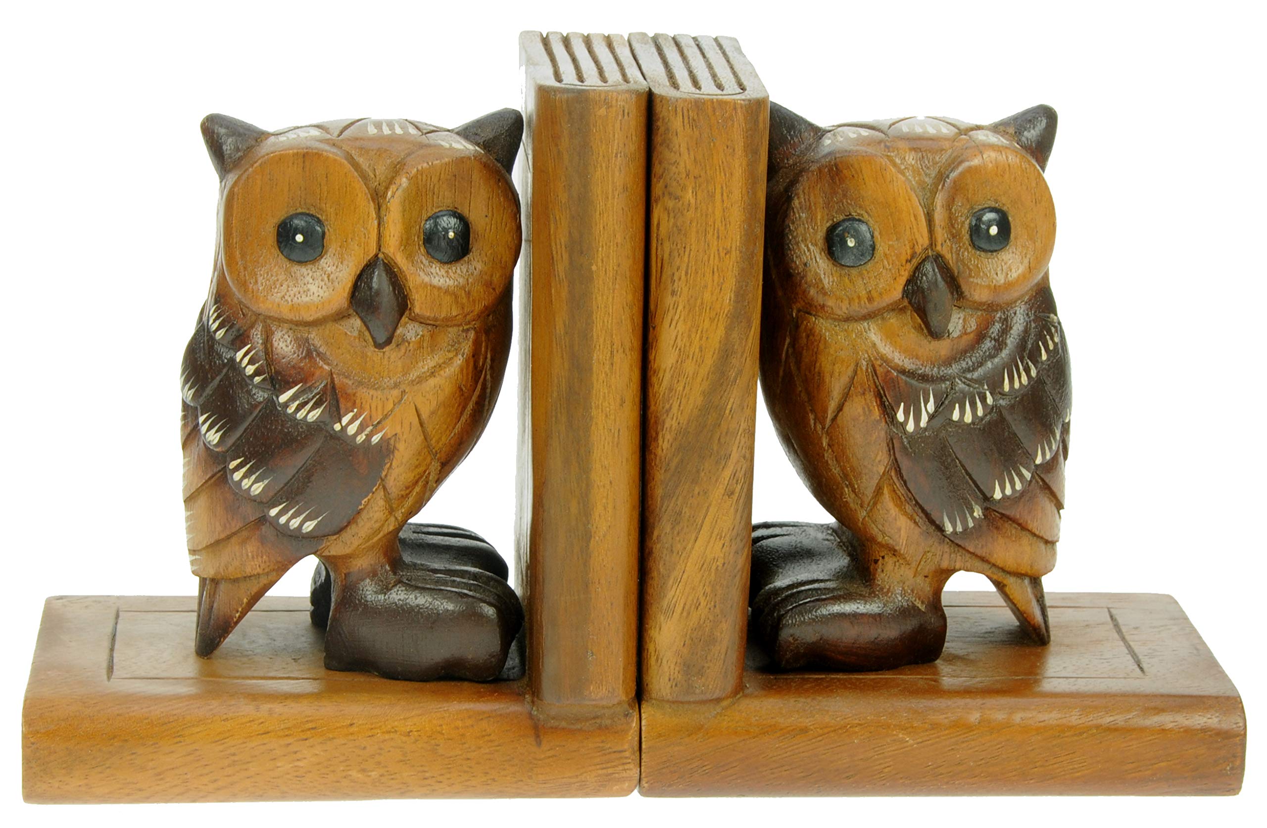 Namesakes® Wooden Owl Bookends Carving – Handmade from wood - Unique & Quirky Owls Hand Carved - Includes anti slip pads - Beautiful gift of Adults & Animal enthusiasts!