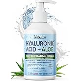 Alozera Hyaluronic Acid Face & Body Lotion with Aloe Vera, Daily Moisturizing Lotion for Dry Skin Hydration & Refresh, Non-Greasy, Lightweight, Fragrance-Free Moisturizer, 16.9 oz