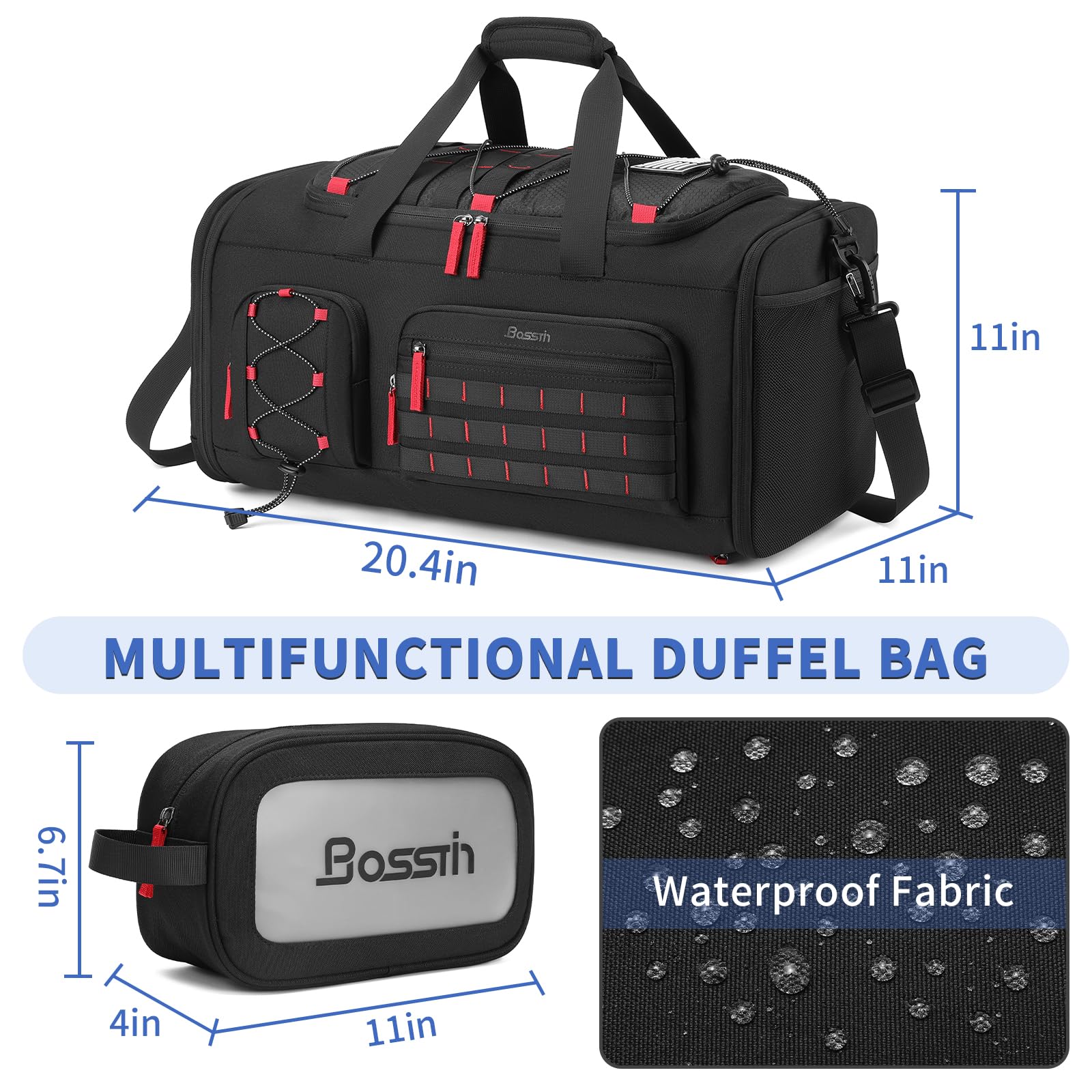 BOSSTIN Gym Bag for Men & Women, 45L Travel Duffle Sports Duffel Bag Gym Weekender Overnight Backpack with Shoe Compartment (Black)
