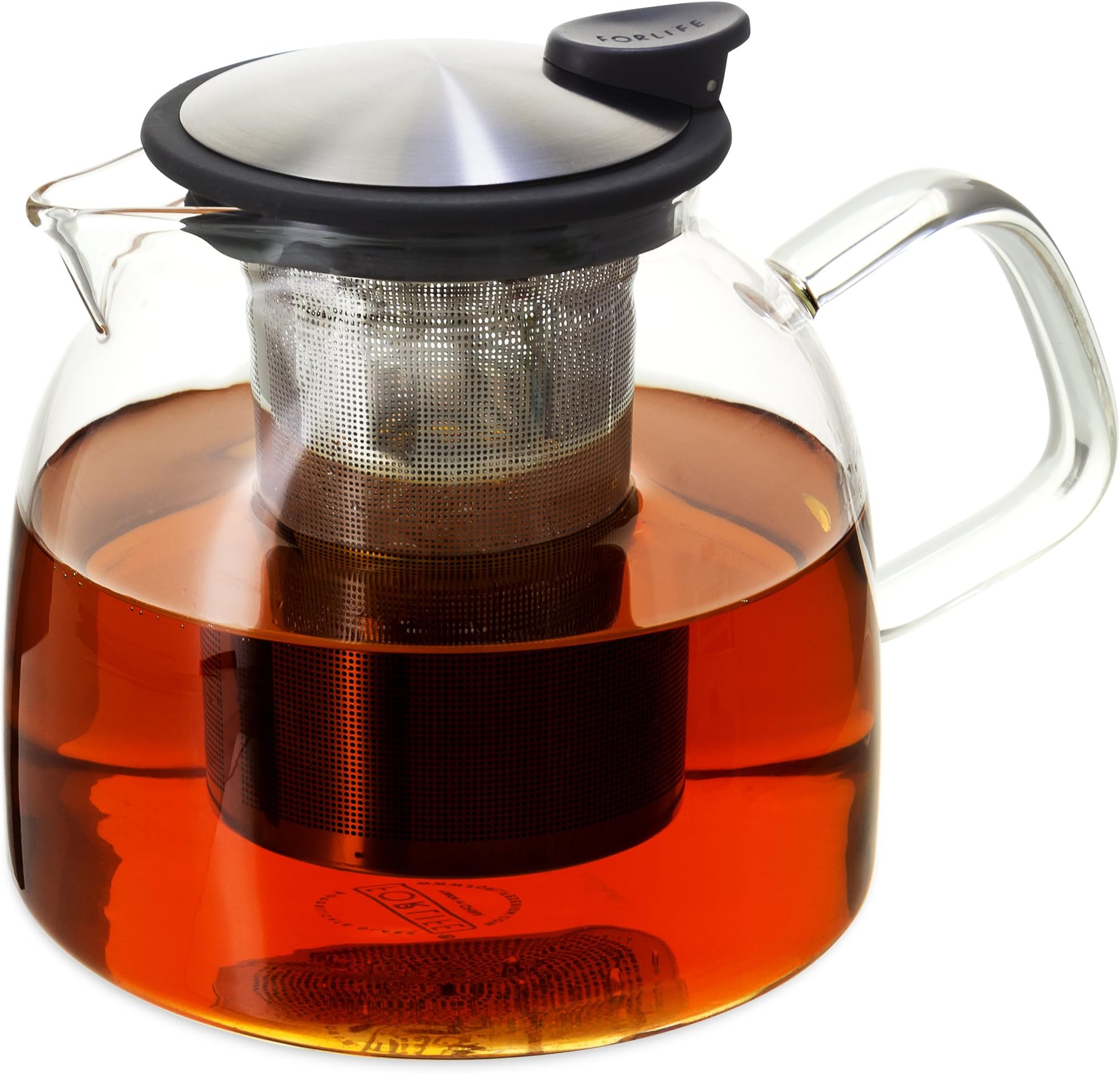 Forlife Bell Glass Teapot with Basket Infuser, 43-Ounce/1280ml, Black Graphite