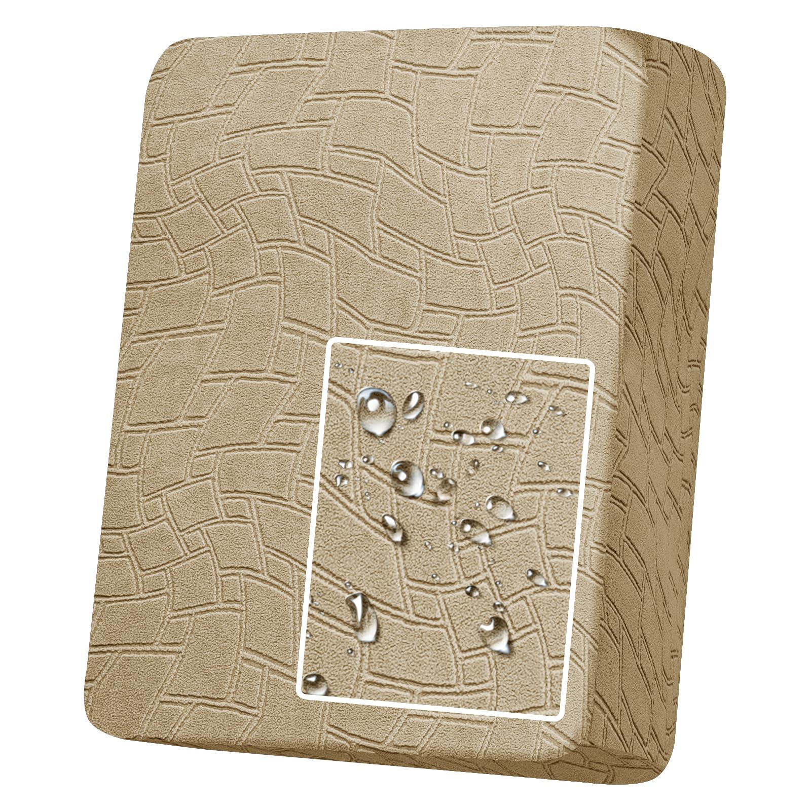 MAXIJIN Waterproof Sofa Seat Cushion Cover Jacquard Sofa Seat Cover Non-Slip Couch Seat Slipcover Protector Replacement for Individual Cushion with Elastic Bottom (Khaki, 1 Seater)