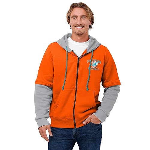 FOCO Men's Standard NFL Logo Wordmark Long Sleeve Hooded Button Up Shirt, Team Color