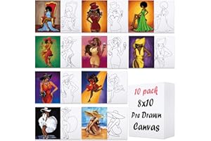 Nuberlic 10 Pcs Pre Drawn Canvas for Painting for Adults Sip and Paint Kits for Couples Party Flavor Supplies (Girls Night)