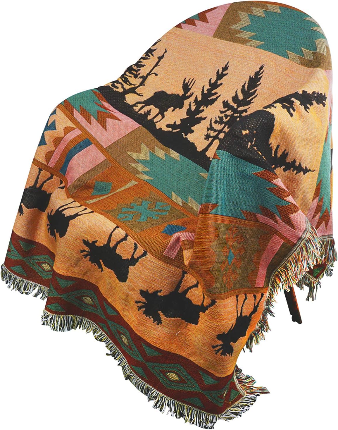 PHNAM Indian Throw Blanket with Fringe for Couch Bed Soft Decorative Cozy Woven Knit Warm Bed Throws Reversible for Chair, Sofa, Living Room, Bedroom (51x63 inches) (Indian Style)