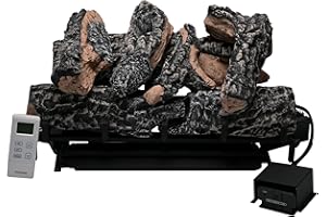 Americangaslogs 18-24 Inch Ventless Fireplace Logs Set with Remote Control, Only Used for Liquid Propane Fireplace,Heats up to 44000 BTU (Liquid Propane Fireplace Black Oak, 24Inch)
