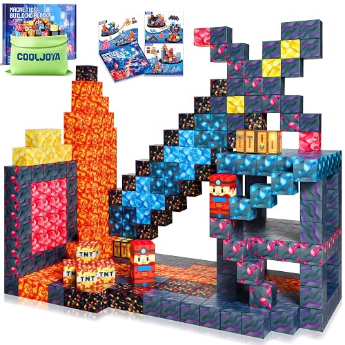 COOLJOYA Magnetic Blocks for kids Boys and Girls Aged 3 4 5 6 7 8 Years Old, Magnetic Building Blocks 54PCS, Stacking Construction Toys Montessori Sensory Toys Halloween