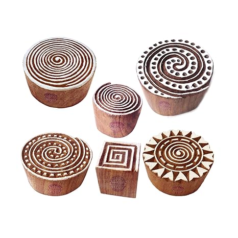 Royal Kraft Stoff Holz Stempel Indisch Swirl Runden Muster Druck Blöcke (Set von 6)
