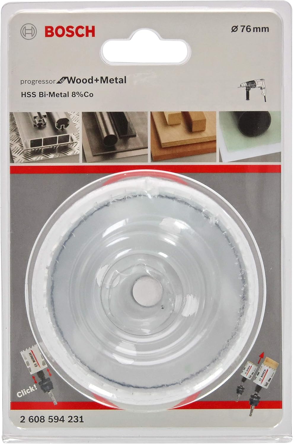 BOSCH Bi-Metal Hole Saw (for Wood and Metals 8% Cobalt Alloy, Progressive Tooth Design, diameter 76 mm, Accessory Drills)