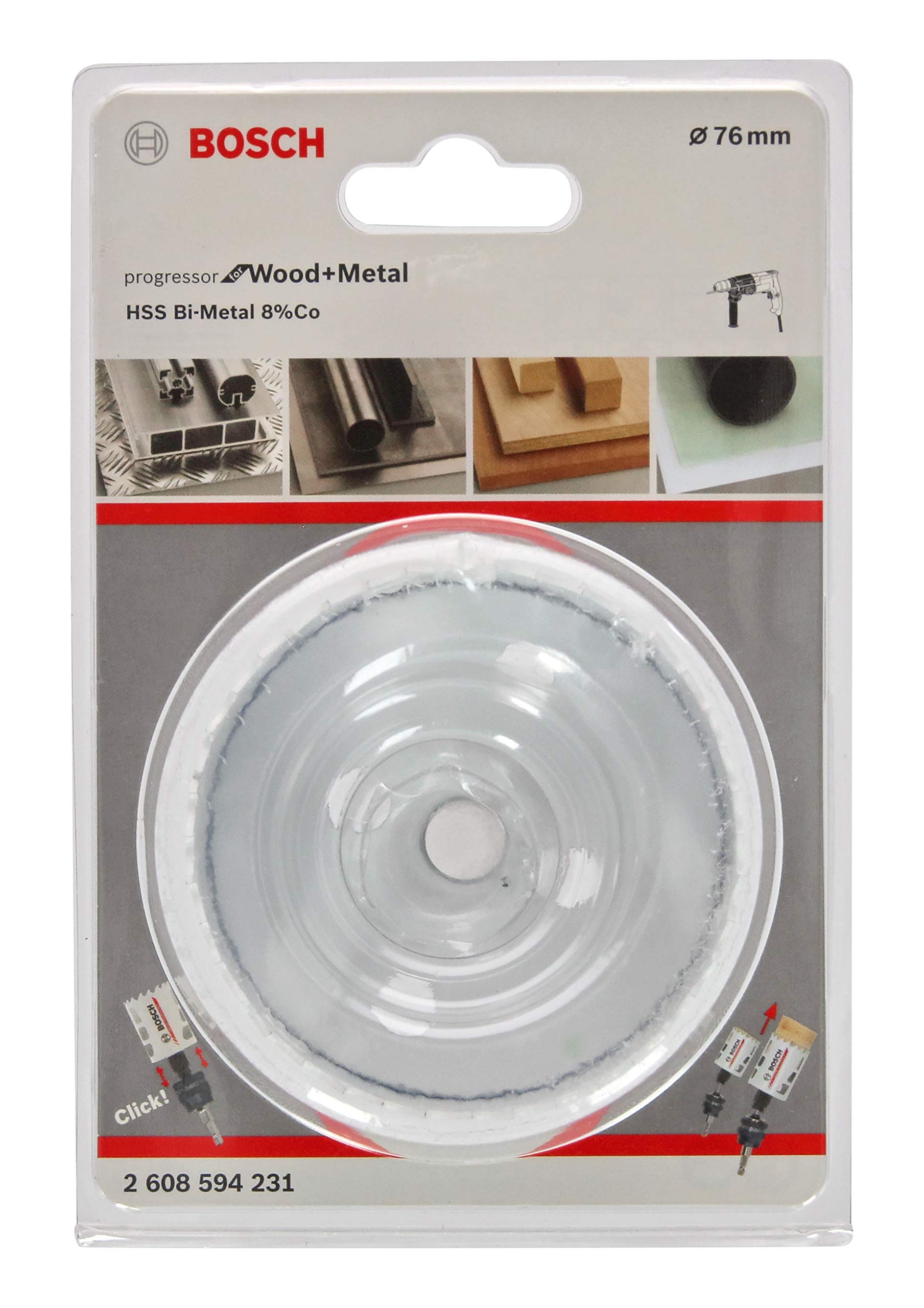 BOSCH Bi-Metal Hole Saw (for Wood and Metals, 8% Cobalt Alloy, Progressive Tooth Design, Ø 76 mm, Accessory Drills)