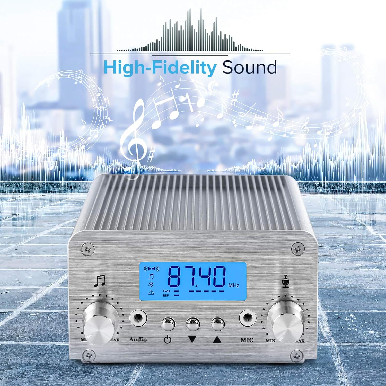 FM Transmitter for Church, APROTII 15W FM Broadcast Transmitter Long Range 1000m, Bluetooth MP3 Broadcast Radio Station 87~108MHz, FM Transmitter for Parking Lot Service, Outdoor Drive-in Movie: MP3 Players & Accessories