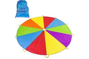 Play Platoon Rainbow Parachute Toy for Kids, 24 ft Play Parachute Game for Kids with 16 Handles, PE Equipment for Elementary School Gym Class, Backyard/Indoor Equipment