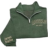 Chillever Personalized Embroidered Papa Quarter Zip Sweatshirt, Papa Shirt With Grandkids Names, Gifts For Father