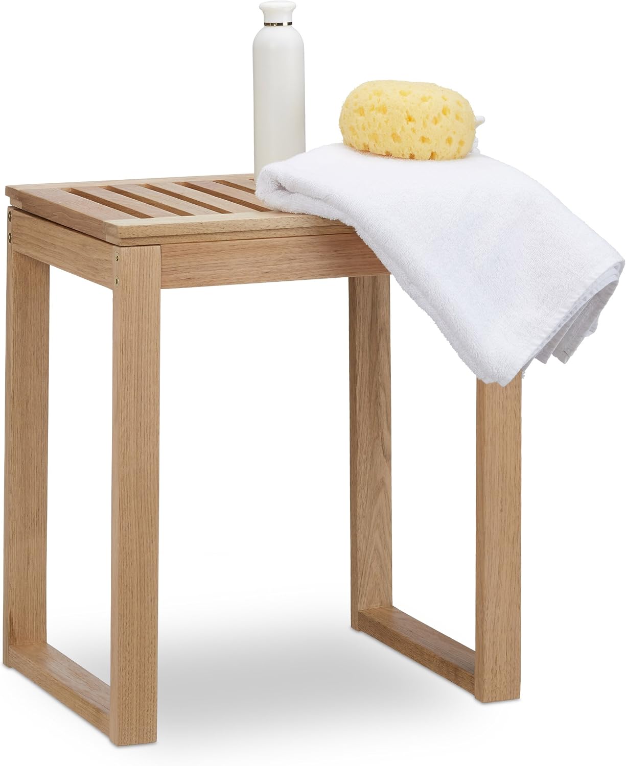 Relaxdays Tabouret De Salle De Bain En Bambou - Banc Naturel Avec Rangement - 45 X 66 X 40 Cm