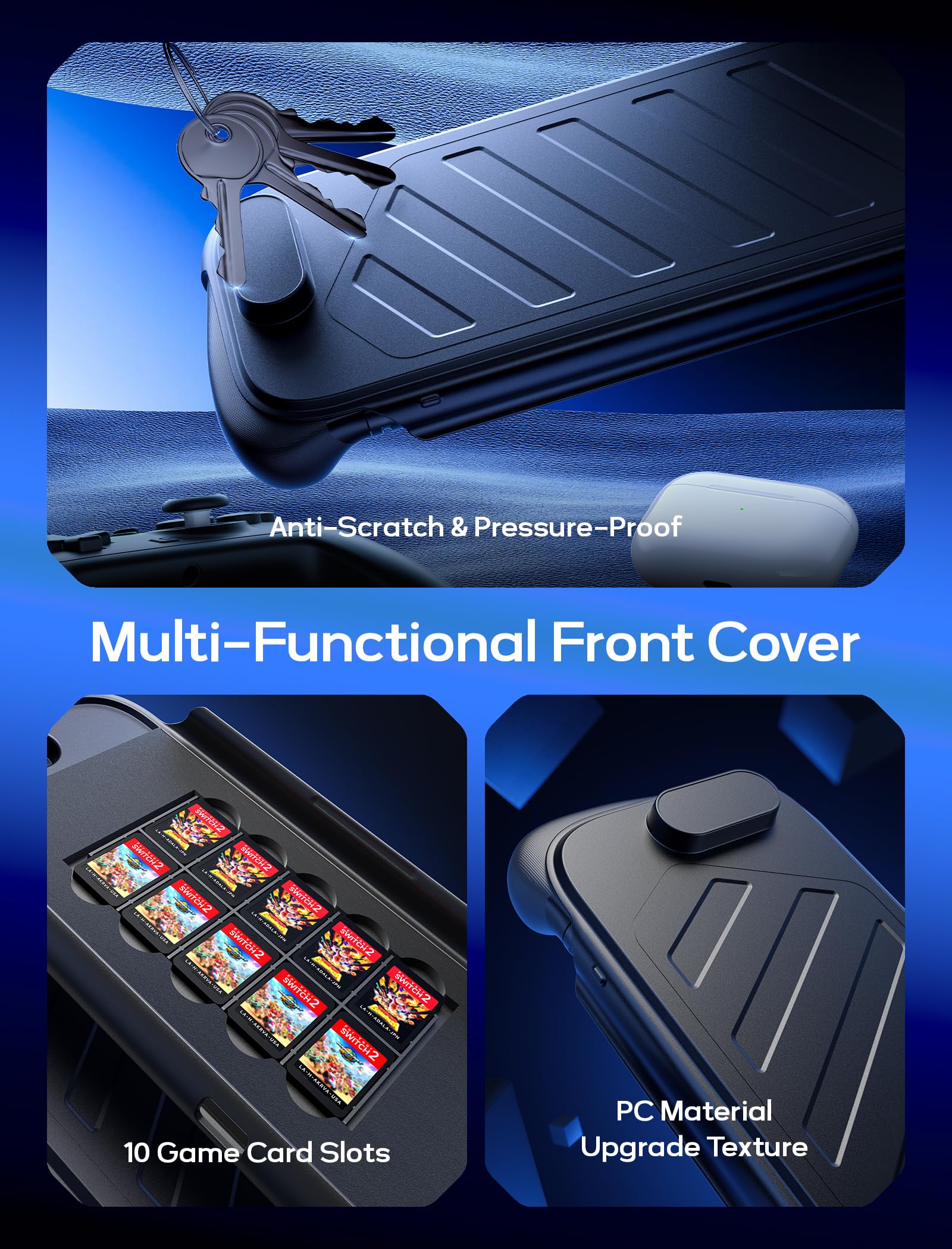 JSAUX Split-Schutzhülle für Switch 2, TPU-Mittelrahmen & PC-Frontabdeckung, Rutschfester Ergonomischer Griff, Platz für 10 Spielekarten, Unterstützt Standfunktion, Stoßfest & Kratzfest, PC0114 6