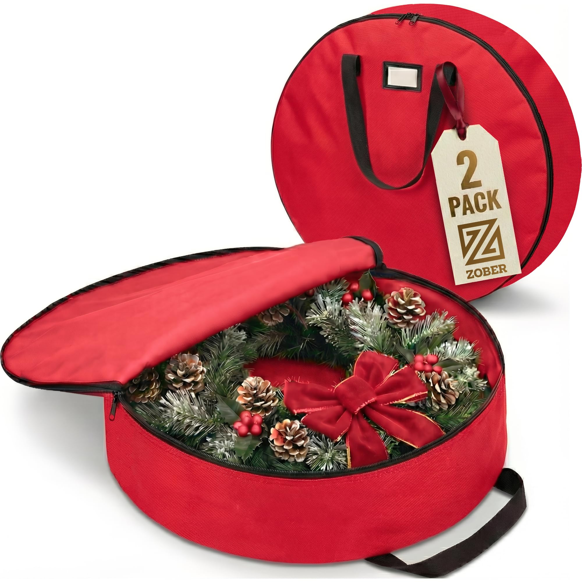 Photo 1 of ****ONLY ONE***** ZOBER Oxford Christmas Wreath Storage Container 30 Inch - Wreath Bag for Artificial Wreaths Box - Waterproof Fabric, Dual Zippered Wreaths Storage Bag With Strong Durable Handles - Red