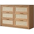 OAKHAM HOME Hampstead Dresser for Bedroom, Rattan 6 Drawer Dresser, Boho Chest of Drawers, Wood Closet Dresser TV Stand for Living Room Hallway, 47.24" W x 15.43" D x 31.69" H